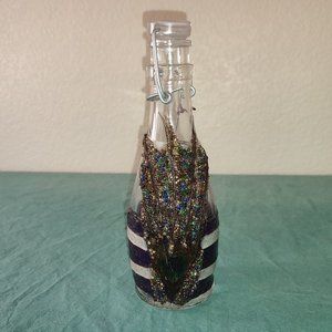 Amazing Crafted Artisan Bottle Italy Peacock Feather Design applied beads Boho